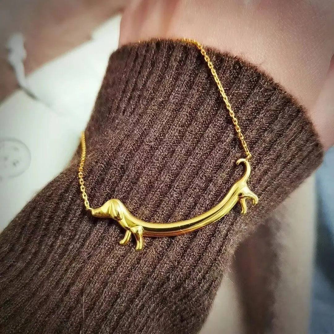 Golden Dachshund Dog Necklace