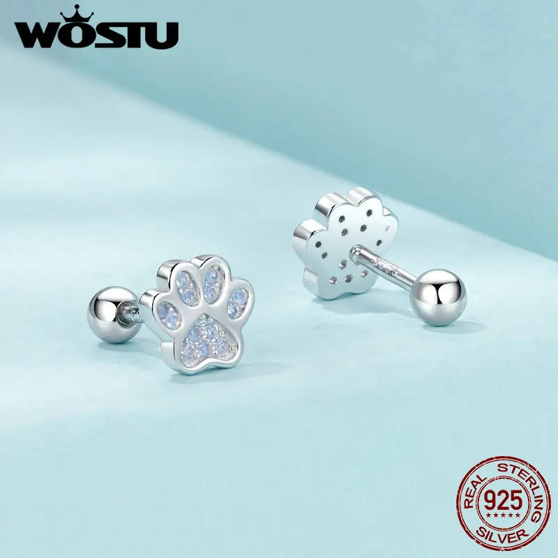 925 Sterling Silver Pet Paw Stud Earrings (Wostu)