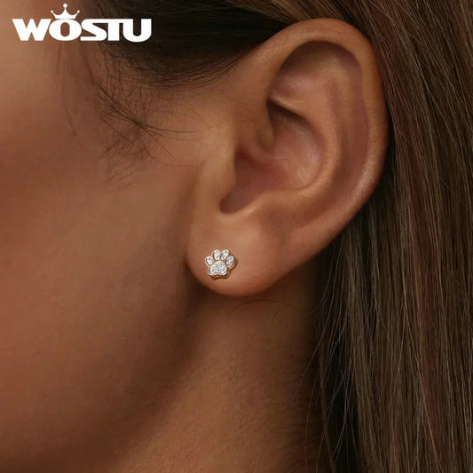925 Sterling Silver Pet Paw Stud Earrings (Wostu)