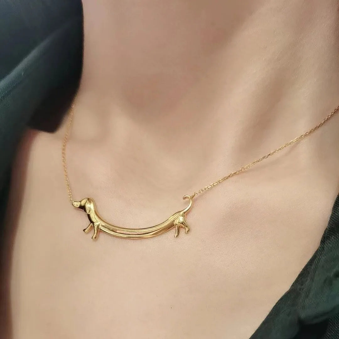 Golden Dachshund Dog Necklace