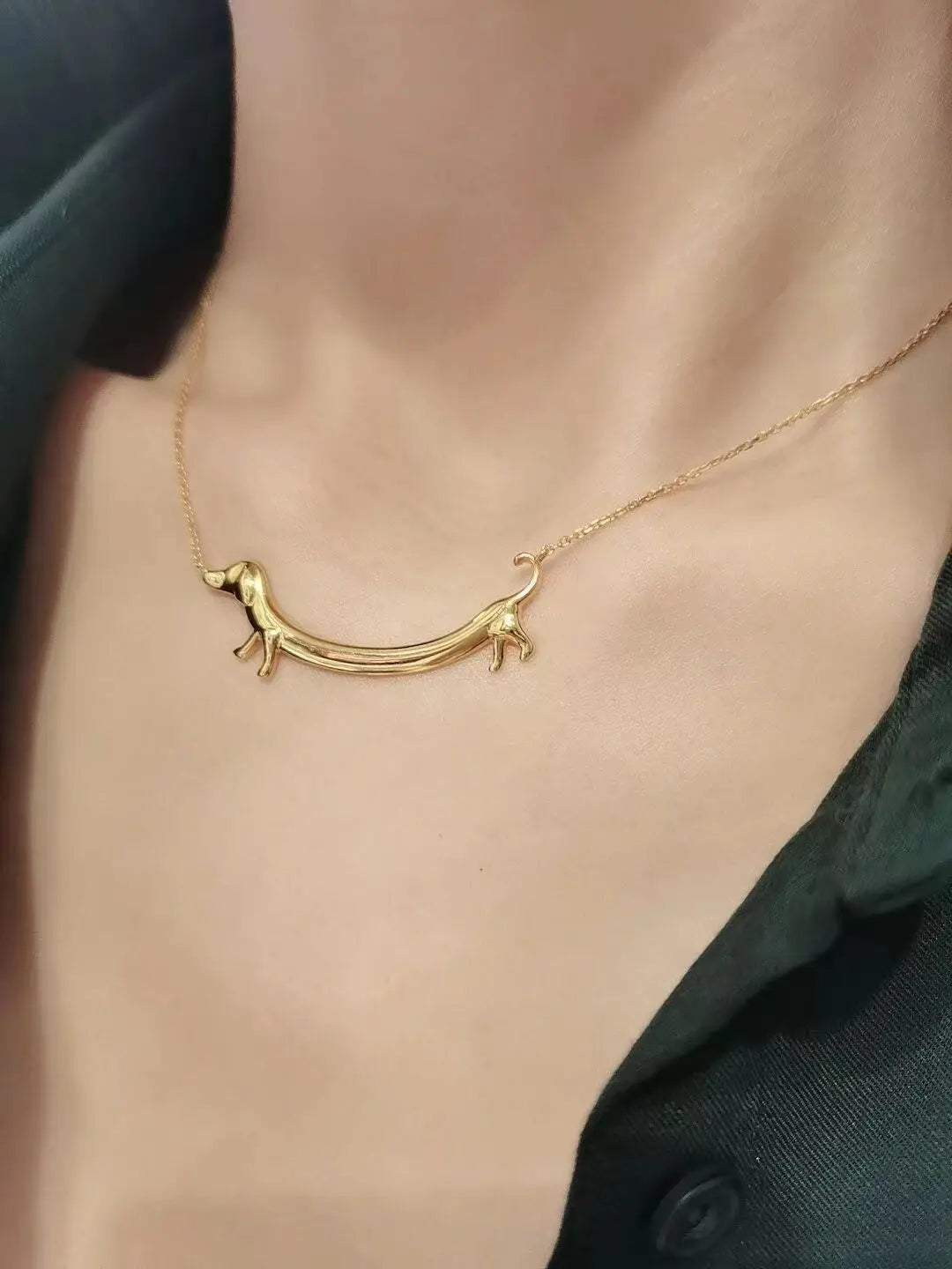 Golden Dachshund Dog Necklace