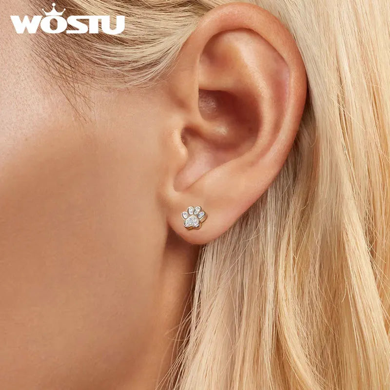 925 Sterling Silver Pet Paw Stud Earrings (Wostu)