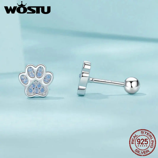 925 Sterling Silver Pet Paw Stud Earrings (Wostu)