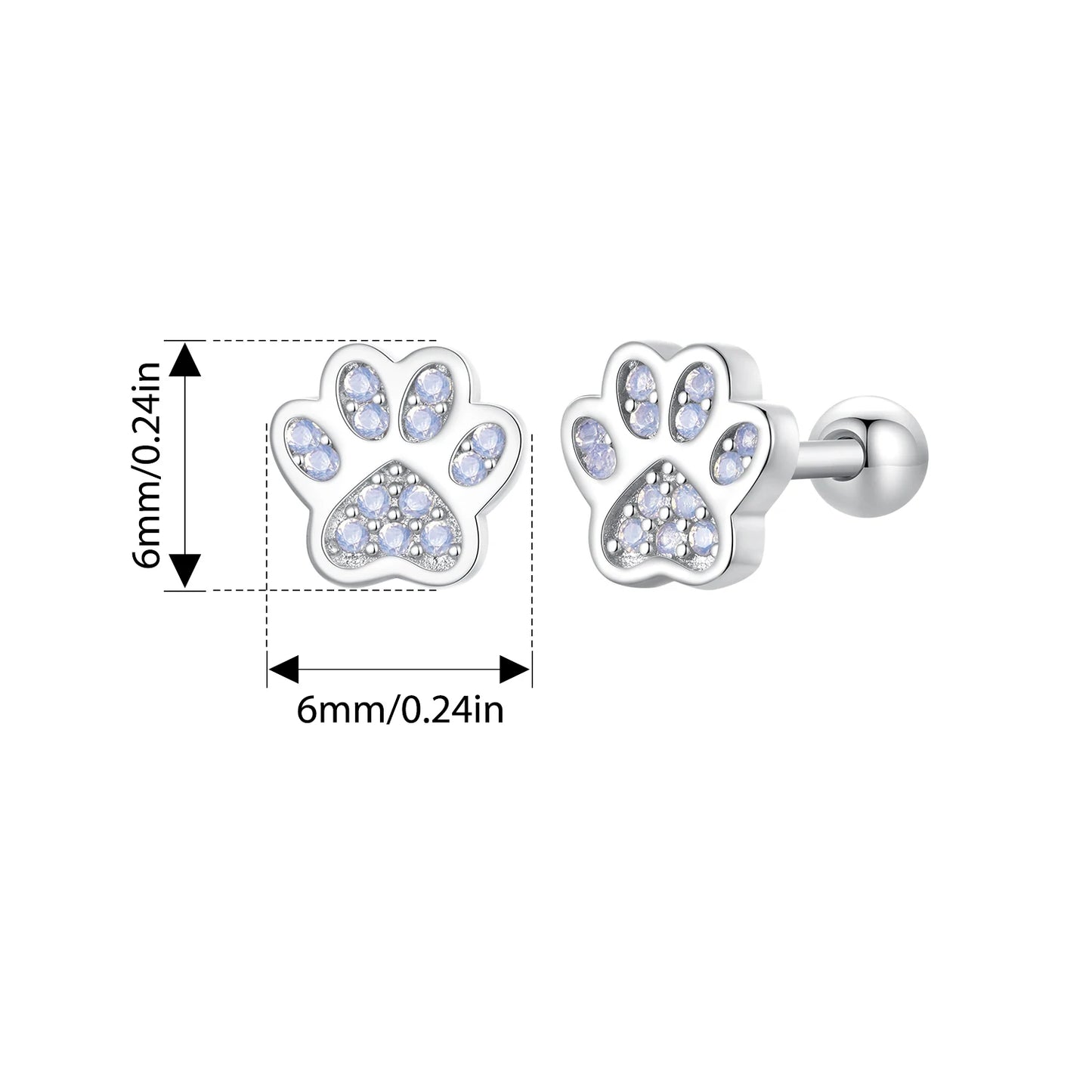 925 Sterling Silver Pet Paw Stud Earrings (Wostu)