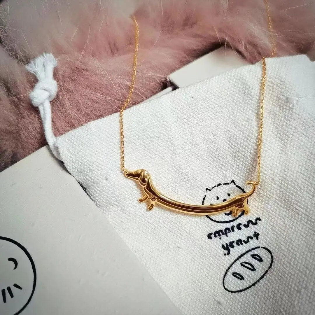 Golden Dachshund Dog Necklace