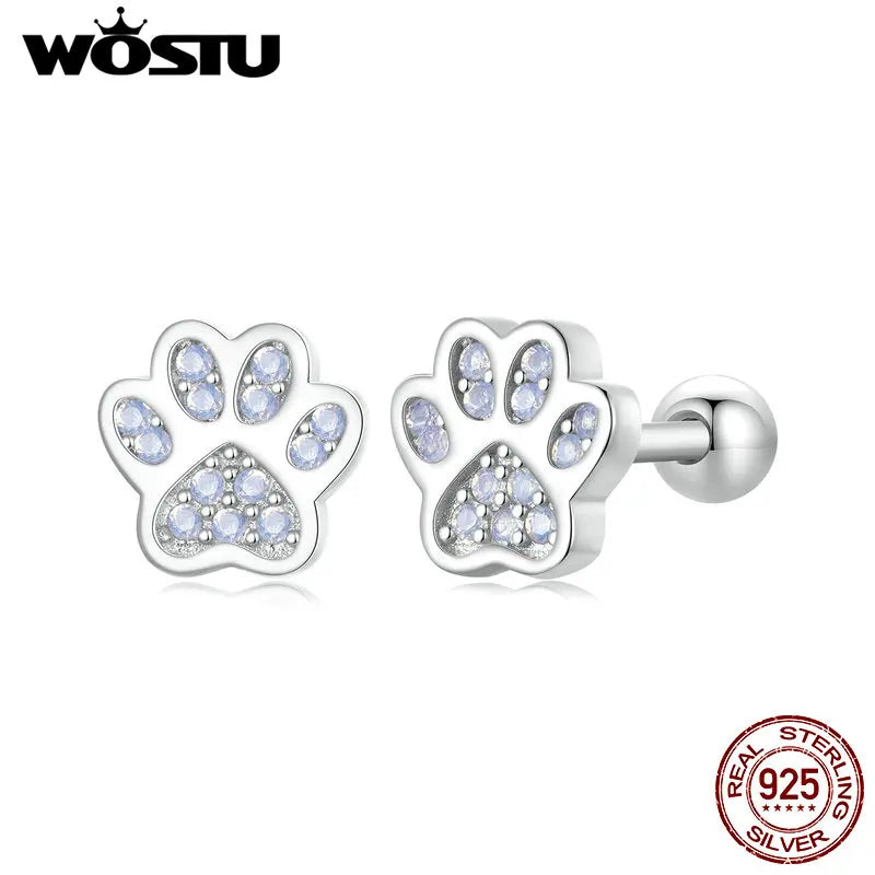 925 Sterling Silver Pet Paw Stud Earrings (Wostu)